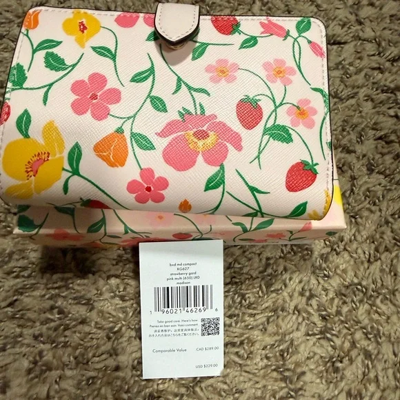 ♠️NWT Kate Spade Boxed Madison Strawberry Garden Medium Compact Bifold Wallet - Picture 4 of 8